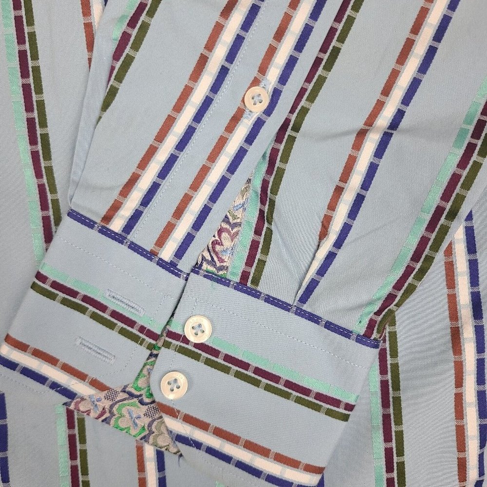 Robert Graham Button Up Shirt Large/XL Blue Stripe Flip Cuff Size Mens - Picture 2 of 11